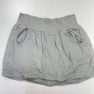 BCBG Skirt 100% Cotton Gray Pleated Mini Pull On Crossover Waist Size Small